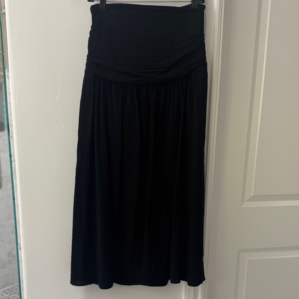 Black Women's Lined Maxi Skirt - Classic Ruched Waist Size S